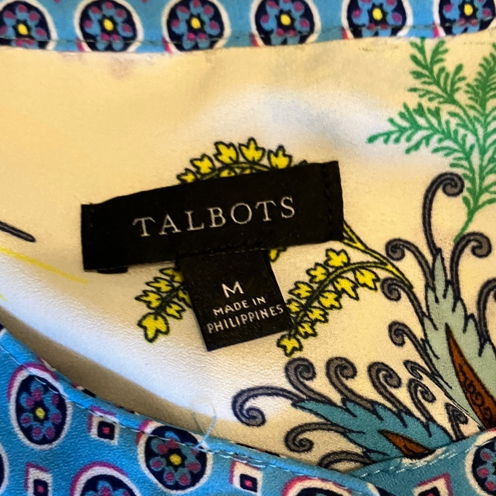 Talbots Blue and Cream Floral Blouse - Picture 2 of 3